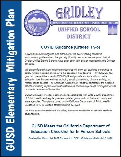 Thumbnail image of March 22 GUSD Elementary COVID Mitigation Plan (English) 