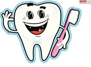 Clipart of a smiling tooth holding a toothbrush